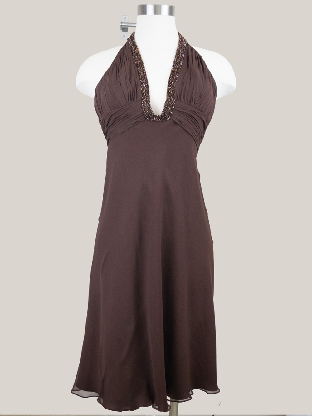 Cache Silk Beaded Halter Dress Brown  Size 2